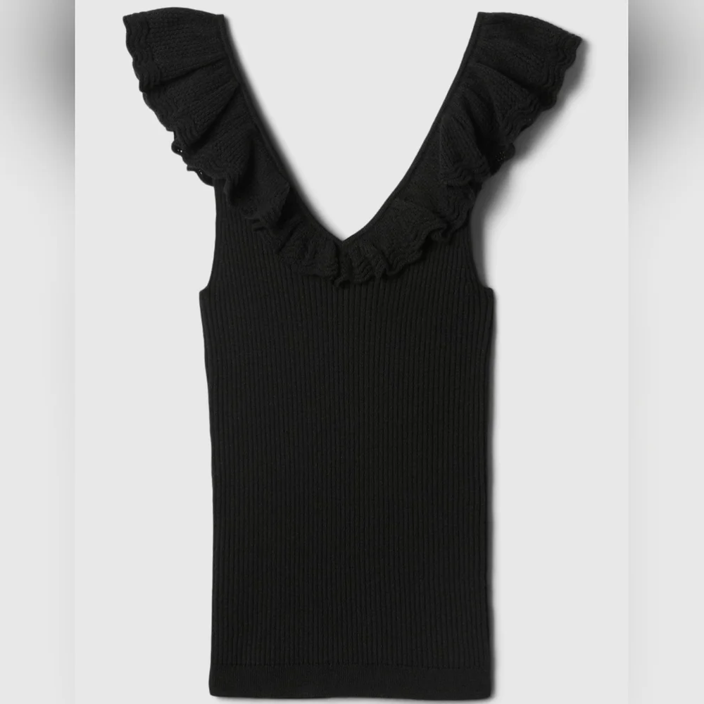 GAP Factory Women's Sleeveless Ruffle Edge Sweater Tank Top Sz XXL BLK - Picture 7 of 13